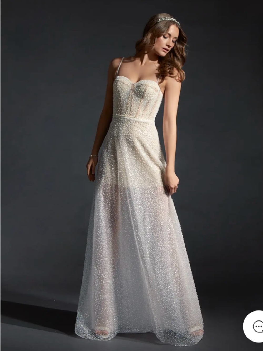 Azazie Ivory Beaded Spaghetti-Strap Wedding Gown